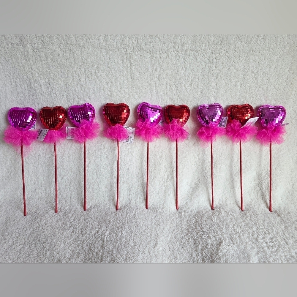 NWT Valentine's Day Red & pink Disco Heart Pick with Tutu bundle of 9, 10in